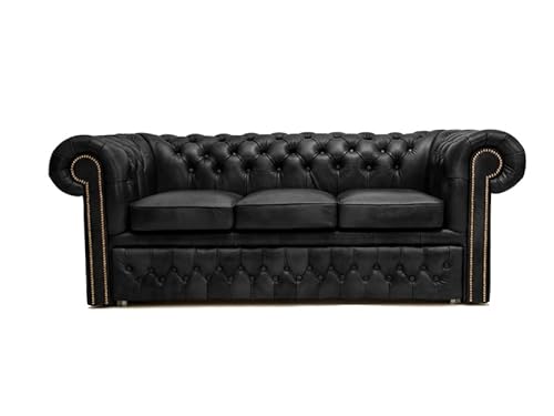 Original First Class Leder Chesterfield Schlafsofa | Sofa mit Schlaffunktion 3-Sitzer 200cm | Matt Black | Lieferzeit 2 bis 4 Wochen von The Chesterfield Brand