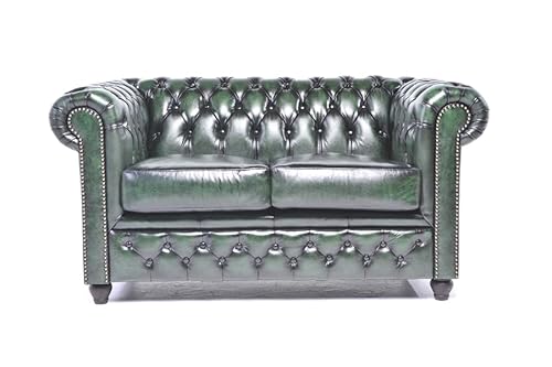 Chesterfield Sofa Brighton - The Brand | 2 Sitzer | 100% Leder, handgefertigt, Original Breite 150 cm (Antik Grün) von Chesterfield