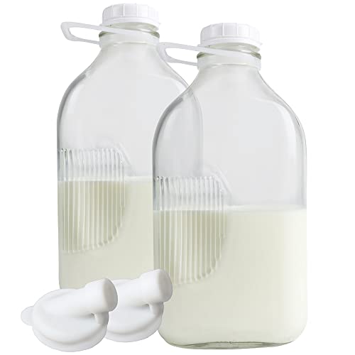 The Dairy Shoppe Milchflaschen aus schwerem Glas – Krüge mit Deckel und extra Silikon-Ausgießer – transparente Milchbehälter für Kühlschrank – wiederverwendbarer Milchkännchenspender aus Glas – von The Dairy Shoppe