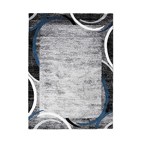 Gerahmter Teppich, abstrakte Motive, 200 x 290 cm, Blau von Thedecofactory
