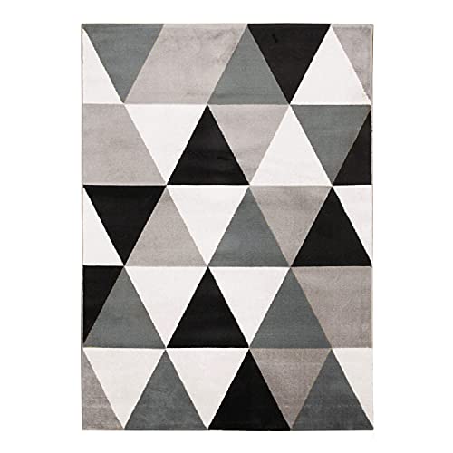 The Deco Factory GEO Scandi Teppich, flauschig, Motiv Dreiecke, Schwarz, 120 x 170 cm von Thedecofactory