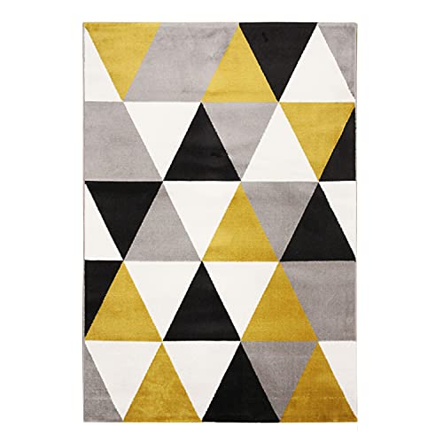 Teppich, Wolle, Motiv Dreieck, 150 cm x 220 cm, Gelb von Thedecofactory