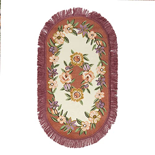 Teppich mit weißen Fransen, mit kleinen Blumen, 57 cm x 110 cm, Rosa von Thedecofactory
