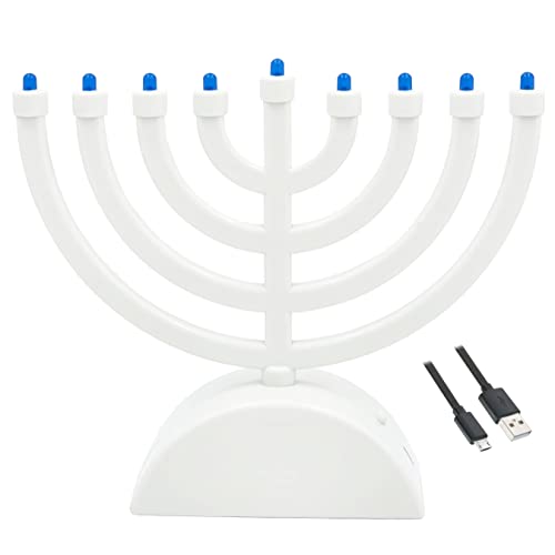 The Dreidel Company Elektrische Mini-Menora - Klassische Chanukkah-LED-Reise-Menora, Batterie- oder USB-Betrieb, Micro-USB-Kabel Enthalten (Weiß) von The Dreidel Company