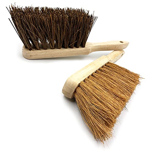 Doppelpack Weiche und harte Handfeger mit Holzgriffen mit natürlicher Kokos- und Bassinborste von TDBS The Dustpan and Brush Store