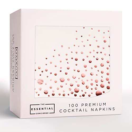 Stilvolle 12,7 x 12,7 cm Rose Gold Servietten - 100 Packung Cocktail Servietten in Weiß und Rose Gold - Verleihen Sie Ihrer Veranstaltung mit Party Servietten Glanz von The Essential Concierge