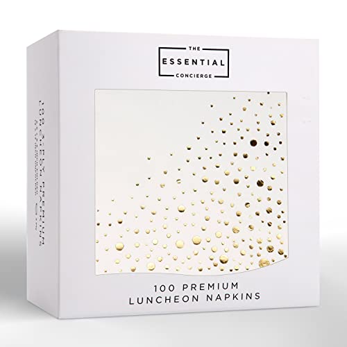 Stilvolle 16,5 x 16,5 cm goldene Servietten, 100 Stück weiße und goldene Lunch-Servietten, verleihen Sie Ihrer Veranstaltung Glanz mit Partyservietten, 3-lagige goldene Papierservietten, von The Essential Concierge