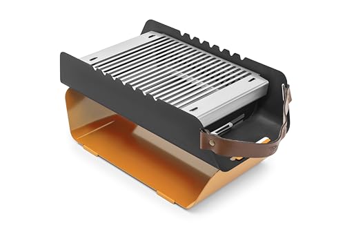 FUMO Holzkohlegrill – Mobiler Tischgrill mit Edelstahlrost & Spießhalter – Tragbarer Grill für Camping, Balkon & Outdoor – 5,6 kg, inkl. Tragetasche – in 4 Farben (Orange) von The Favilla