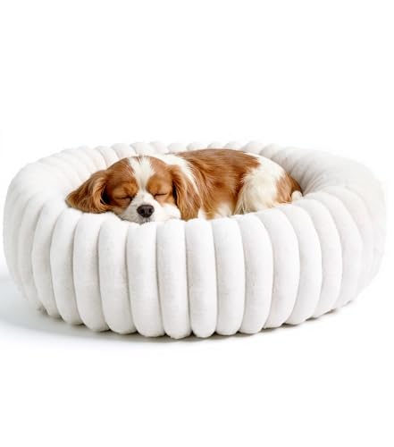 The Fellie Hundebett Mittel, Donut Hundebett Waschbar, Flauschiges Hundesofa mit Weichem Plüsch, Beruhigendes Katzenbett für alle Haustiere, Selbstwärmend, Runde Hundematte Welpenbett, Rutschfeste von The Fellie