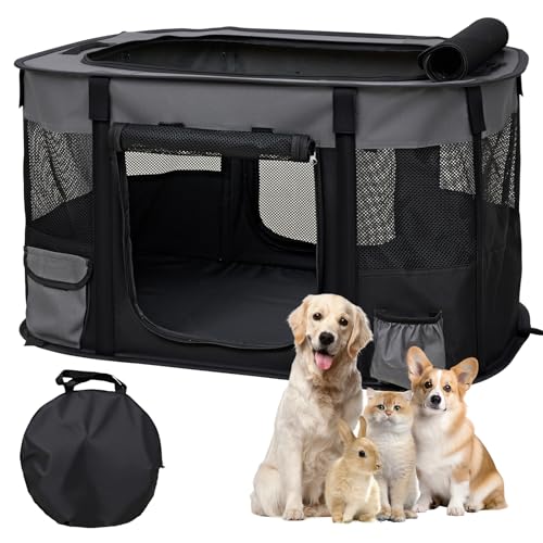 The Fellie Hundegehege, tragbarer, großer Welpenlaufstall, wasserdichter Oxford-Kätzchenlaufstall, Reise-Haustier-Welpenkäfig für Haustiere, faltbares Katzenzelt für Hundetragetasche, Grau, 112 x 86 x von The Fellie