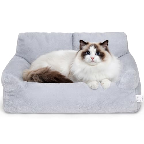 The Fellie Katzen- und Hundesofa, großes Katzenbett für Hauskatzen, weiches, flauschiges Haustierbett für Hunde und Katzen, waschbares, beruhigendes Hundebett mit rutschfester Unterseite, stützende von The Fellie