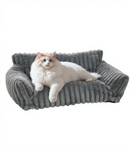 The Fellie Katzenbett für Hauskatzen, flauschiges Katzenbett für kleine, mittelgroße und große Katzen, großes Hundesofa mit rutschfester Unterseite, Haustiersofa waschbar für Katzen und Hunde von The Fellie