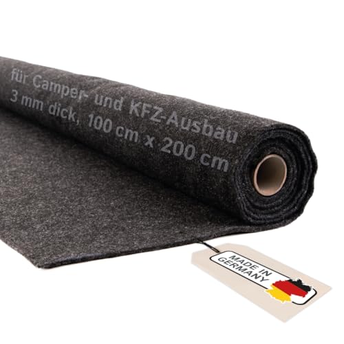 Camper Filz Meterware ohne Kleber, für Camper Ausbau & Auto Innenverkleidung, 4-Wege-Stretch Nadelfilz 3 mm dick – Made in Germany (anthrazit, 100 cm x 200 cm (1 m x 2 m)) von The Felt Store