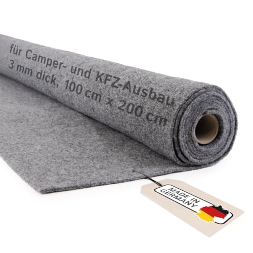 Camper Filz Meterware ohne Kleber, für Camper Ausbau & Auto Innenverkleidung, 4-Wege-Stretch Nadelfilz 3 mm dick – Made in Germany (grau, 100 cm x 200 cm (1 m x 2 m)) von The Felt Store