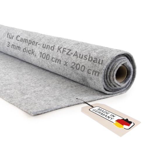 Camper Filz Meterware ohne Kleber, für Camper Ausbau & Auto Innenverkleidung, 4-Wege-Stretch Nadelfilz 3 mm dick – Made in Germany (silbergrau, 100 cm x 200 cm (1 m x 2 m)) von The Felt Store