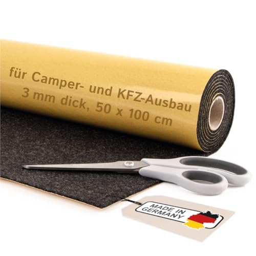 Selbstklebender Filz für Camper & Innenausbau – Meterware, Nadelfilz anthrazit, 50 x 100 cm, 3 mm dick – flexibel, isolierend - Made in Germany von The Felt Store