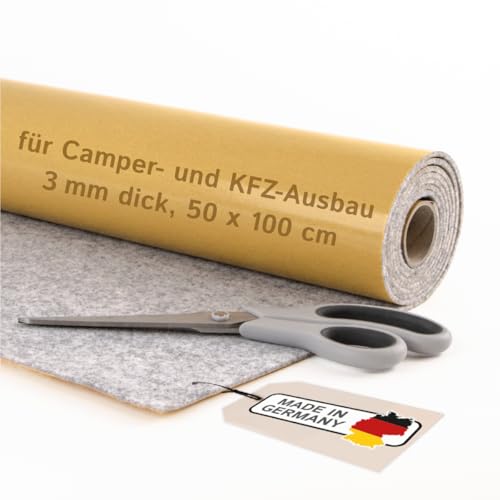 Selbstklebender Filz für Camper & Innenausbau – Meterware, Nadelfilz silbergrau, 50 x 100 cm, 3 mm dick – flexibel, isolierend - Made in Germany von The Felt Store