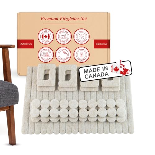 The Felt Store Vielseitiges Filzgleiter Set, 74 Stück, Selbstklebend, 5mm Dick, Hellbraun – Universal Möbelschutz für Stühle und Tische, Robust und Langlebig - Made in Canada von The Felt Store