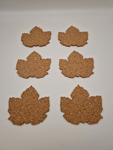 Kork Untersetzer 6er Set für Getränke, Glasuntersetzer ca. 13 cm lang, 13 cm breit, 5 mm dick, Untersetzer aus Kork, Korkuntersetzer, Weinrebenblatt- Made in Europe von The Felt Store