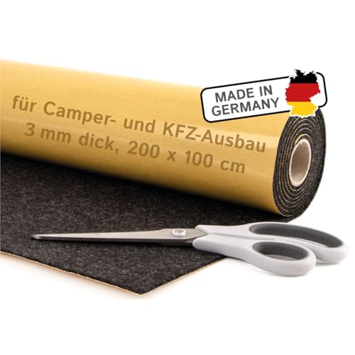 The Felt Store Filz selbstklebend Meterware, für Camper Ausbau oder Auto Innenausbau, Nadelfilz Meterware, Klebefilz 3 mm dick, (200 x 100 cm, anthrazit) - Made in Germany (anthrazit, 200 cm x 100 cm) von The Felt Store