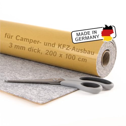 The Felt Store Filz selbstklebend Meterware, für Camper Ausbau oder Auto Innenausbau, Nadelfilz Meterware, Klebefilz 3 mm dick, (200 x 100 cm, silbergrau) - Made in Germany von The Felt Store