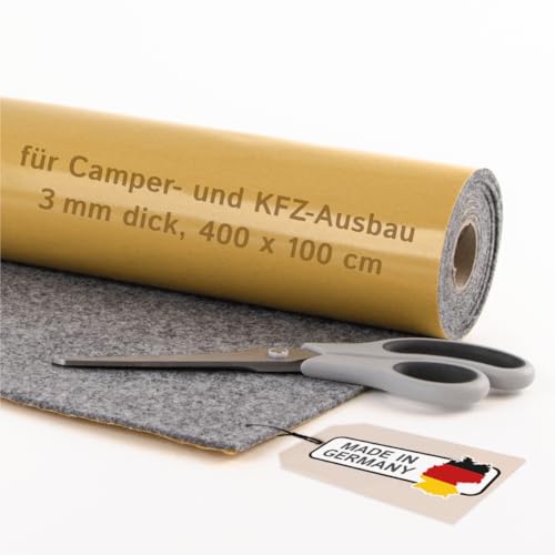 The Felt Store Filz selbstklebend Meterware, für Camper Ausbau oder Auto Innenausbau, Nadelfilz Meterware, Klebefilz 3 mm dick, (400 x 100 cm, grau) - Made in Germany von The Felt Store