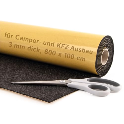 The Felt Store Filz selbstklebend Meterware, für Camper Ausbau oder Auto Innenausbau, Nadelfilz Meterware, Klebefilz 3 mm dick, (800 x 100 cm, anthrazit) - Made in Germany von The Felt Store