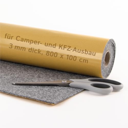 The Felt Store Filz selbstklebend Meterware, für Camper Ausbau oder Auto Innenausbau, Nadelfilz Meterware, Klebefilz 3 mm dick, (800 x 100 cm, grau) - Made in Germany von The Felt Store