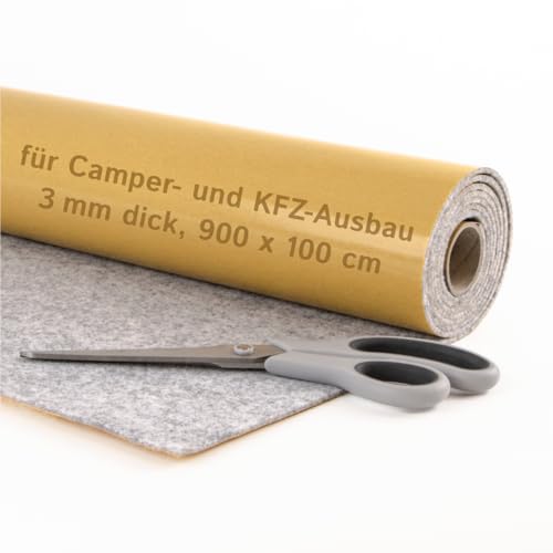 The Felt Store Filz selbstklebend Meterware, für Camper Ausbau oder Auto Innenausbau, Nadelfilz Meterware, Klebefilz 3 mm dick, (900 x 100 cm, silber) - Made in Germany von The Felt Store