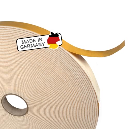 The Felt Store Filzband selbstklebend weiß, 20mm breit, 1,5mm stark, 5m lang, Filzklebeband, Klapperschutz, Dichtungsband aus Filz – Made in Germany von The Felt Store