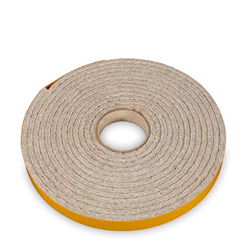 The Felt Store Filzband selbstklebend, 15mm breit, 4mm stark, 4m lang, Grau meliert, Klapperschutz, Dichtungsband aus Filz – Made in Germany von The Felt Store