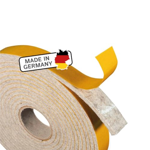 The Felt Store Filzband selbstklebend, 20mm breit, 4mm stark, 4m lang, Grau meliert, Klapperschutz, Dichtungsband aus Filz – Made in Germany von The Felt Store