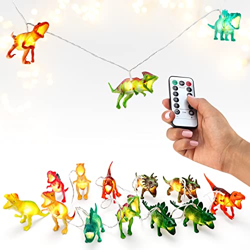 Dinosaurier-Lichterkette, batteriebetrieben, Dino-Lichter, Premium-Qualität, 12 helle Lichterkette für Zuhause, Schlafzimmer und Kinderzimmer, 2 m lang, mit Fernbedienung Dinosaurier-Lichterkette, batteriebetrieben, Dino-Lichter, Premium-Qualität, 12 helle Lichterkette für Zuhause, Schlafzimmer und Kinderzimmer, 2 m lang, mit Fernbedienung von The Glowhouse