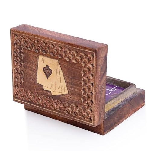 Einzigartige Geburtstagsgeschenkideen Handgefertigte klassische Spielkartenhalter aus Holz Deck Box Aufbewahrungskoffer Organizer mit hochwertigen "Ass" Spielkarten Jubiläum Einweihungsgeschenke von The Great Indian Bazaar