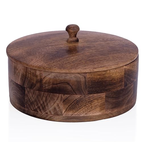 Handgefertigter hölzerner mexikanischer Tortilla Stövchenkorb indischer Chapati Roti Brothalter Box Pfannkuchen Keeper Serviergeschir Hot Pot Auflaufform Deckel Home Küche Essdekor Antik Braun 23 x 7 von The Great Indian Bazaar