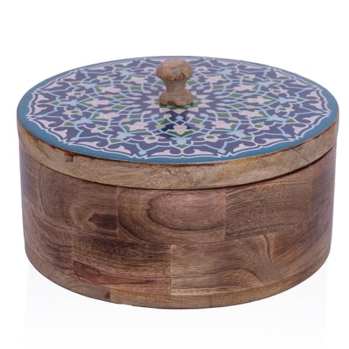 Handgefertigter hölzerner mexikanischer Tortilla-Stövchenkorb indischer Chapati-Roti-Brothalter Box Pfannkuchen-Keeper-Serviergeschirr Hot Pot Auflaufform mit Deckel Home Küche Essdekor, naturbraun von The Great Indian Bazaar