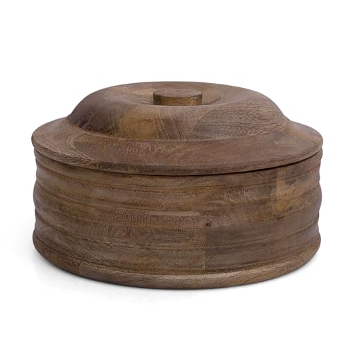 Handgefertigter mexikanischer Tortilla-Stövchenkorb aus Holz indischer Chapati-Roti-Brothalter Box Pfannkuchen-Keeper-Serviergeschir Hot Pot Auflaufform Deckel Home Küche Essdekor, Antik Braun 23 x 11 von The Great Indian Bazaar