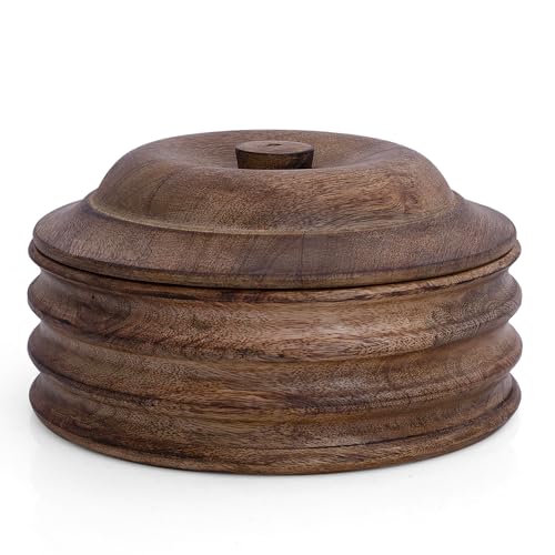 Handgefertigter mexikanischer Tortilla-Stövchenkorb aus Holz indischer Chapati-Roti-Brothalter Box Pfannkuchen-Keeper-Serviergeschir Hot Pot Auflaufform Deckel Home Küche Essdekor, Antik Braun 23 x 11 von The Great Indian Bazaar