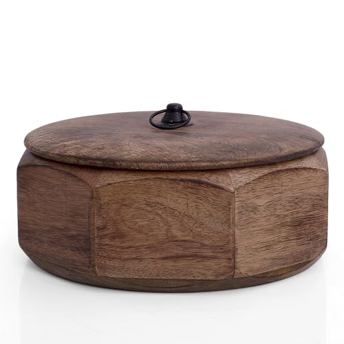 Handgefertigter mexikanischer Tortilla-Stövchenkorb aus Holz indischer Chapati-Roti-Brothalter Box Pfannkuchen-Keeper-Serviergeschir Hot Pot Auflaufform Deckel Home Küche Essdekor, Antik Braun 23 x 9 von The Great Indian Bazaar