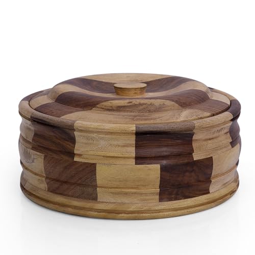 Handgefertigter mexikanischer Tortilla-Stövchenkorb aus Holz indischer Chapati-Roti-Brothalter Box Pfannkuchen-Keeper-Serviergeschir Hot Pot Auflaufform Deckel Home Küche Essdekor, Antik Braun 23 x 9 von The Great Indian Bazaar