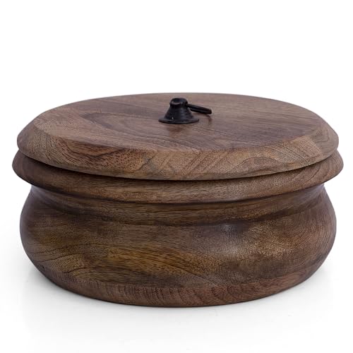 Handgefertigter mexikanischer Tortilla-Stövchenkorb aus Holz indischer Chapati-Roti-Brothalter Box Pfannkuchen-Keeper-Serviergeschir Hot Pot Auflaufform Deckel Home Küche Essdekor, Antik braun 23 x 10 von The Great Indian Bazaar