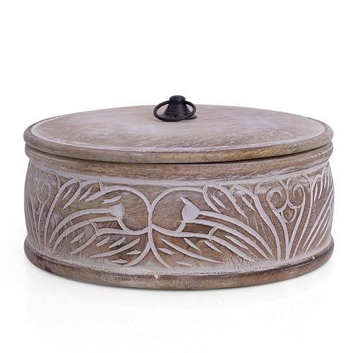 Handgefertigter mexikanischer Tortilla-Stövchenkorb aus Holz indischer Chapati-Roti-Brothalter Box Pfannkuchen-Keeper-Serviergeschir Hot Pot Auflaufform Deckel Home Küche Essdekor, Antik braun 23 x 9 von The Great Indian Bazaar