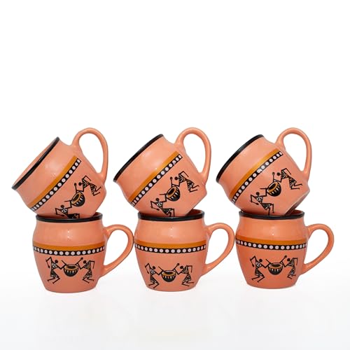 Handgefertigtes traditionelles Kulhar Kulhad Chai Tee Kaffeetasse Tasse Cantaritos Set aus 6 glasierten Erdgeschirr glänzenden Finish Clay Terrakotta Handwerkstudios Töpferwaren Braunes Cup Set von The Great Indian Bazaar