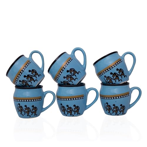 Handgefertigtes traditionelles Kulhar Kulhad Chai Tee Kaffeetasse Tasse Cantaritos Set aus 6 glasierten Erdgeschirr glänzenden Finish Clay Terrakotta Handwerkstudios Töpferwaren Braunes Mug Set von The Great Indian Bazaar