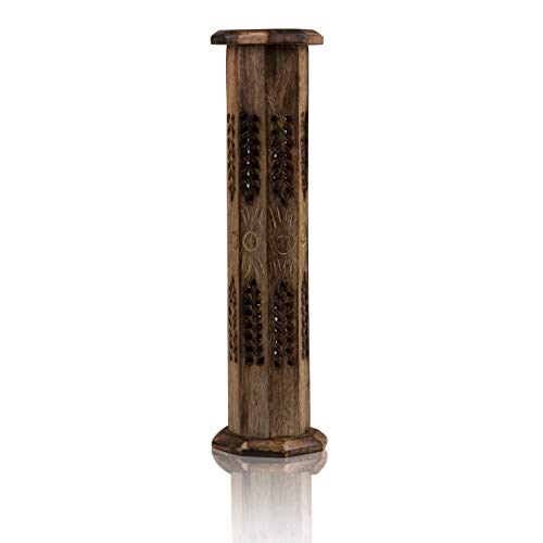Räucherstäbchenhalter aus Holz und Kegelbrenner, Turm, groß, organisch, umweltfreundlich, Aschefänger, Agarbatti-Halter, rustikaler Stil, handgeschnitzt für Meditation, Yoga, Zuhause, Duftprodukte von The Great Indian Bazaar
