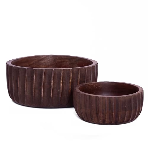 Schönes handgefertigtes Set von 2 dekorativen Mangoholz-Snack-Servierschale für trockene Früchte Chips Couchtisch Arbeitsplatte Display Schlüsselschale Geschirr Küche Wohnzimmer Wohnkultur Akzente von The Great Indian Bazaar