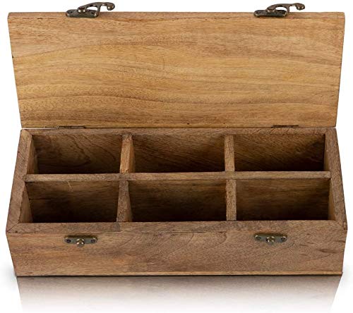 Teebox aus Holz, mit 6 Aufbewahrungsfächern, für lose Tee, Gewürze und Kräuter, natürlich, umweltfreundlich, Vintage, rustikale dekorative Box von The Great Indian Bazaar