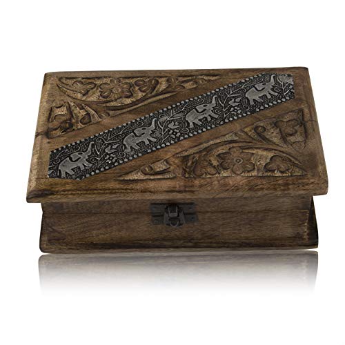 The Great Indian Bazaar Handgefertigte dekorative Schmuckschatulle aus Holz Schmuck Organizer Aufbewahrungsschachtel Schatzkiste Trinket Holder Lock Box Uhrenbox Kartenbox Memory Box von The Great Indian Bazaar