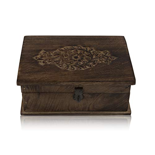 The Great Indian Bazaar Handgefertigte dekorative Schmuckschatulle aus Holz Schmuck Organizer Aufbewahrungsschachtel Schatzkiste Trinket Holder Lock Box Uhrenbox Kartenbox Memory Box von The Great Indian Bazaar