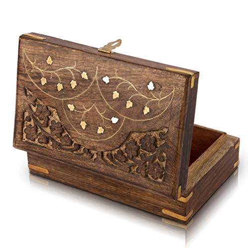 The Great Indian Bazaar Handgefertigte dekorative Schmuckschatulle aus Holz Schmuck Organizer Aufbewahrungsschachtel Schatzkiste Trinket Holder Lock Box Uhrenbox Kartenbox Memory Box von The Great Indian Bazaar